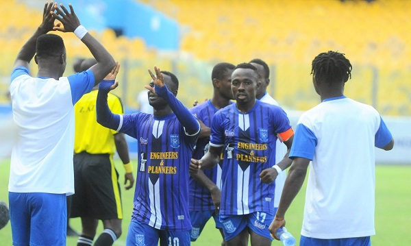 Great escape: Players of RTU celebrating their victory over Hearts in Accra